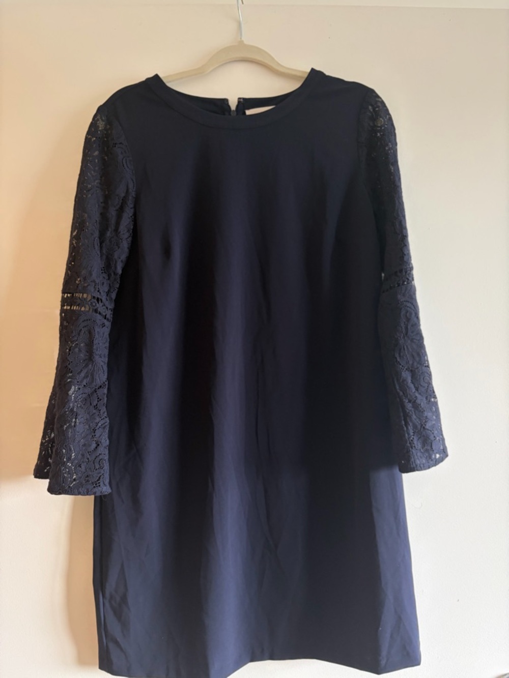 LOFT Navy Lace-Sleeve Shift Dress - Picture 2 of 7